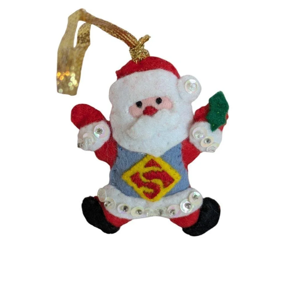 Vintage Felt Christmas‎ Ornaments Handmade Santa Angel Snowman Set of 4